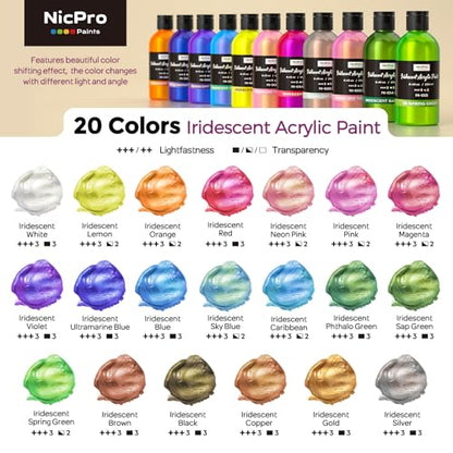 20 Colors Iridescent Acrylic Paint (169 Fl Oz)