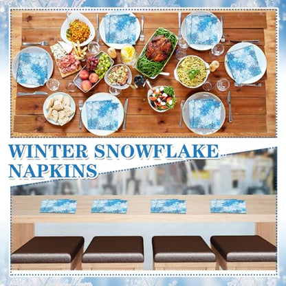60 Pcs Winter Snowflake Cocktail Paper Napkins 6.5 x 6.5 Inches (60 Count)