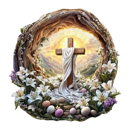Wooden Puzzles for Adults Holy Light Cross Jigsaw 8.5*8.4 in (100 Count)