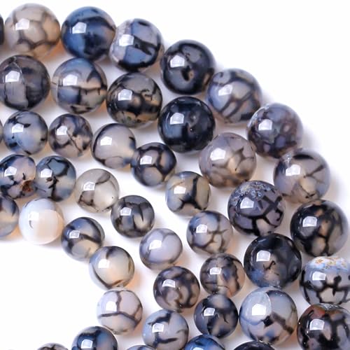 4MM Black Dragon Vein Agate Stone Beads Natural Gemstone Round Loose Beads for Jewelry and Bracelets Making 88pcs 1 Strands 16"