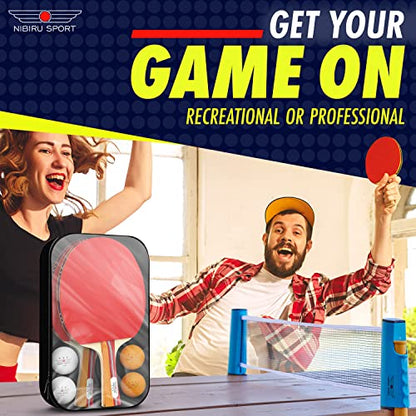 Ping Pong Paddle Set of 2 with 4 Balls & Carry Case for Table Tennis (6 Count)