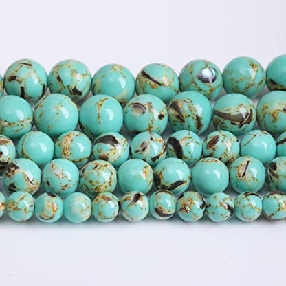 90pcs 4mm Turquoise Beads with Mother of Pearl Blue Howlite Shell Turquoises Stone Round Beads for Jewelry Making Bracelet (16 Count)