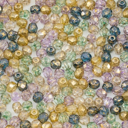 0.9 oz (25g) Mix of 280pcs 4mm Round Faceted Fire Polished Czech Glass Beads, Golden Shades (300 Count)