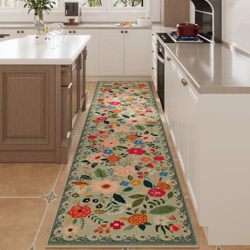 Runners for Hallways Kitchen Runner Rug Non Slip 2'x 10' Long Washable Rugs with Rubber Backing Soft Floral Carpet Runner for Hallways