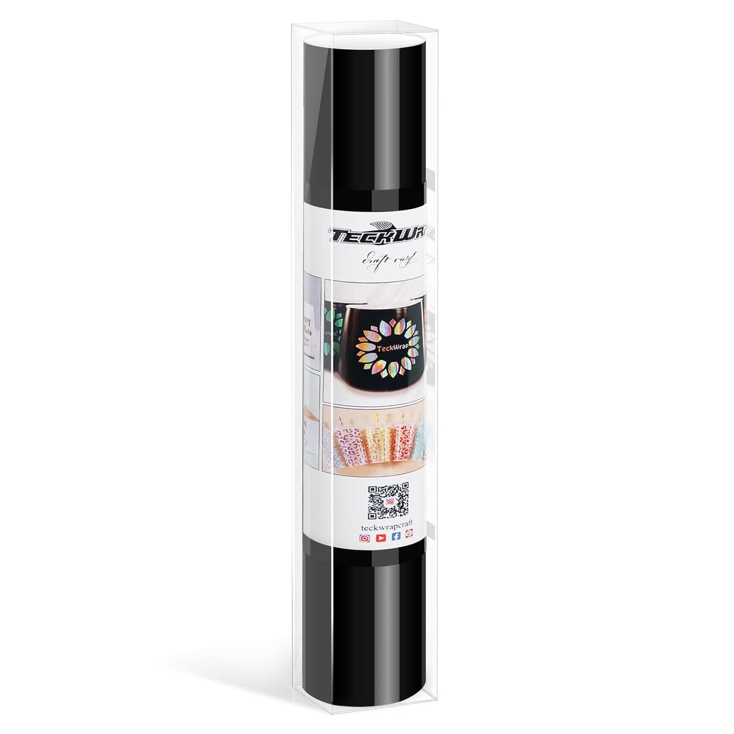 TECKWRAP 001 Smart Adhesive Vinyl Permanent,13in x 5ft, Vinyl for DIY Decal Projects, Compatible with Explore3/Maker3, Glossy Ink Black