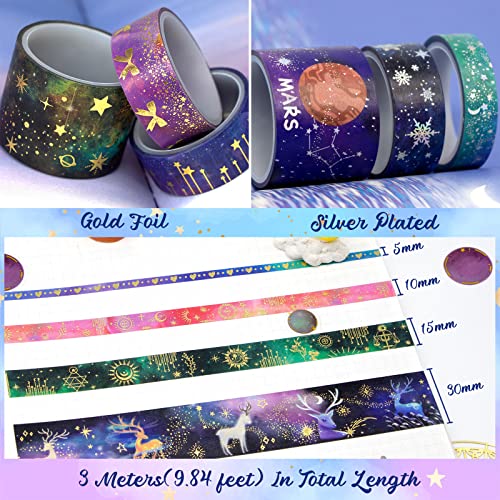 52 Rolls Gold & Silver Foil Washi Tape Set for Journaling & Scrapbooking
