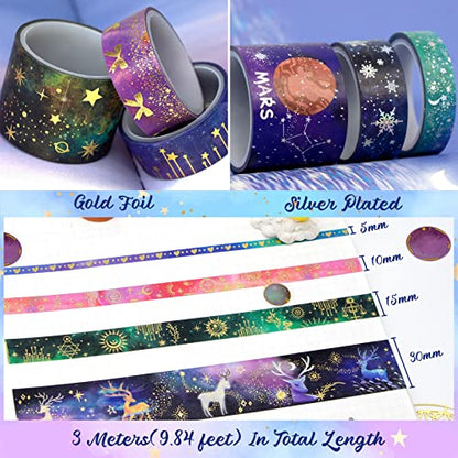 52 Rolls Gold & Silver Foil Washi Tape Set for Journaling & Scrapbooking