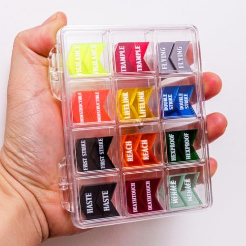 72 Pieces MTG Keyword Counters with Box for Magic The Gathering Colored MTG Creature Stats Buff Tokens MTG Gift Accessories