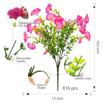 Artificial Flowers Fake Plants for Outdoor Indoor Decoration (16 Count)