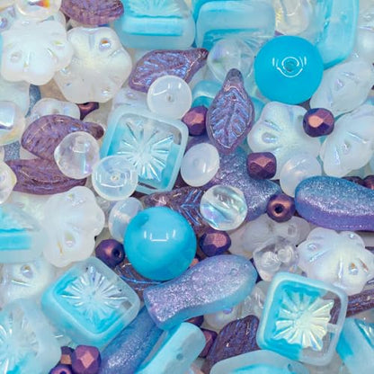 1.4oz (40g) Limited Mix of Czech Glass Beads, Hand Made Set Kit, Purple Bay Leaf Beads Table Cut Kiwi Crystal AB Beads