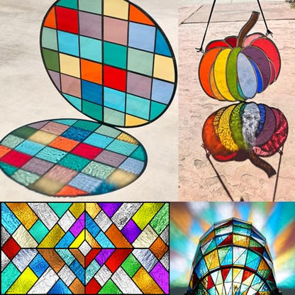 12 Sheets Transparent Stained Glass Sheet Rainbow Colors