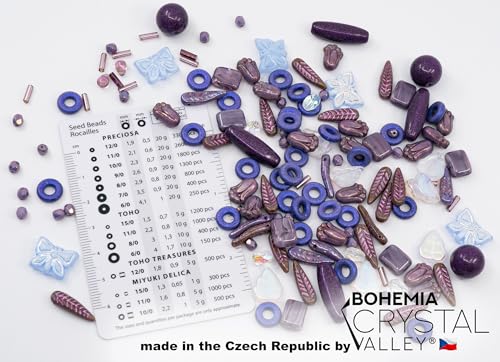 2.1oz (60 g) Mix of Unique Czech Bohemia Glass Pressed Beads, Violet Purple Pink Crystal AB, Table Cut, Matte and Glossy, Hand Made BCV (2.1164 Ounce)