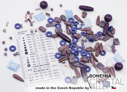 2.1oz (60 g) Mix of Unique Czech Bohemia Glass Pressed Beads, Violet Purple Pink Crystal AB, Table Cut, Matte and Glossy, Hand Made BCV (2.1164 Ounce)