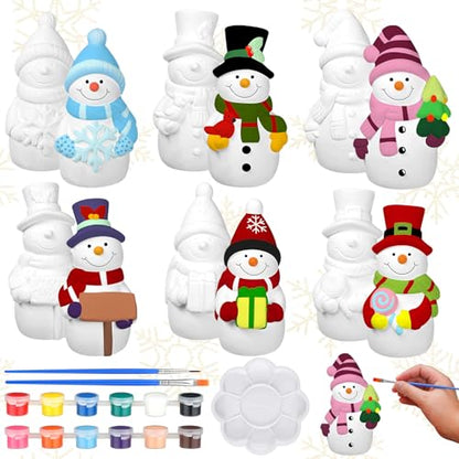 6 Sets Ceramic Snowman Gnomes DIY Paint Kit Winter Figurines (6 Count)