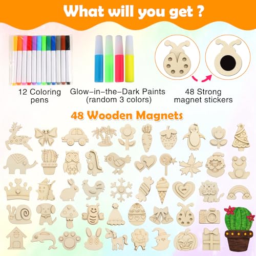 48 Pcs DIY Wooden Magnets