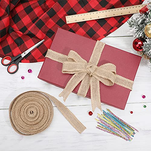 20 Yard 1 Inches Burlap Ribbon Wide Jute Ribbon Natural Burlap Fabric Roll Wired Edge for Wreaths
