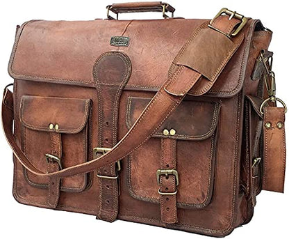 DHK 14 Inch Vintage Handmade Leather Messenger Bag for Laptop Briefcase Best Computer Satchel Distressed Bag