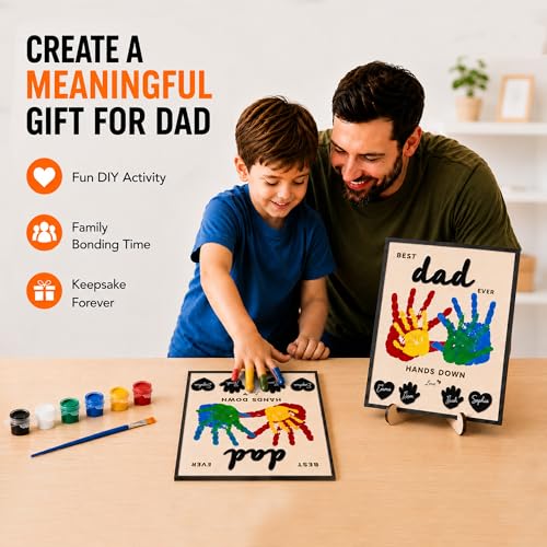 10" Best Dad Ever Hands Down Sign DIY Dad Gifts from Kids Handprint Kit with Acrylic Paint
