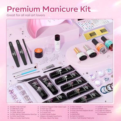 Poly Nail Gel Kit 8 Colors Rosy Pink with 48W UV