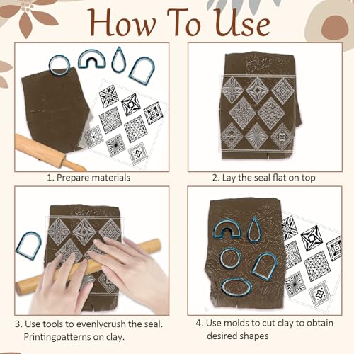 4 Pcs Rhombus Pattern Polymer Clay Texture Sheets Abstract Art Silicone Texture Stamp Rhombus Flowers Modeling Pattern Pad Sheets for Jewelry and Earrings Tools