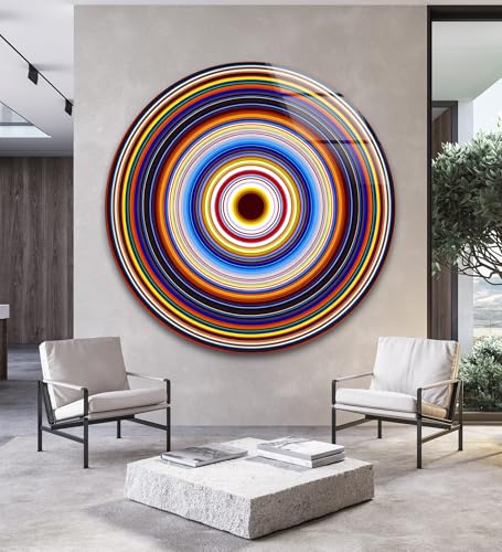 10''(25cm) Diameter Colorful Concentric Circles Round Glass Wall Art Tempered Glass Printing Wall Decor Large Wall Art Wall Hangings