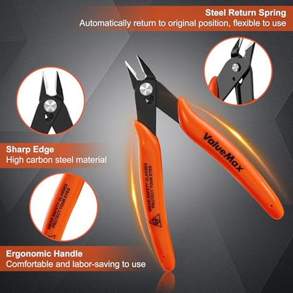 12-Pack 5-Inch Flush Cutters, Spring-Loaded Precision Side Cutters