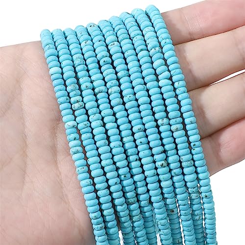 Natural Blue Turquoise Disk Stone Beads 4x2mm 160pcs Rondelle Loose Semi Gemstone Beads for Jewelry Making Design (160 Count)