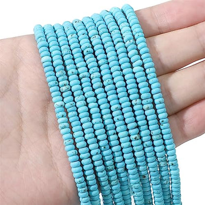 Natural Blue Turquoise Disk Stone Beads 4x2mm 160pcs Rondelle Loose Semi Gemstone Beads for Jewelry Making Design (160 Count)