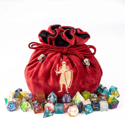 Large DND Dice Bag with Pockets Red Storage Bag for D&D RPG Games