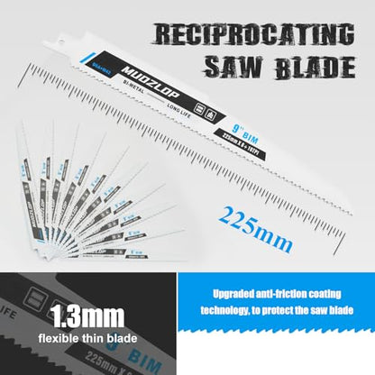 10Pack 9inch 8+10TPI Metal Reciprocating Saw Blades Set