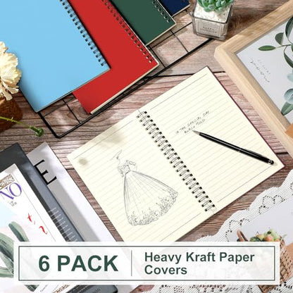 Spiral Notebook Bulk A5 College Ruled Journals Notebooks Lined 8.3 x 5.5 Inch Note Books Writing Thick Paper Notebook for Christmas Office Business School Gifts Supplies (6 Count)