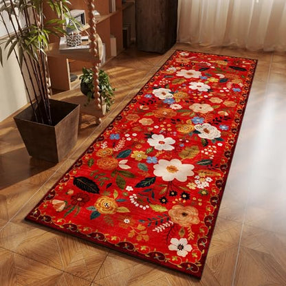 Runner Rug for Hallways Kitchen Rug Non Slip 2'x 6' Washable Runner Rugs with Rubber Backing Soft Floral Carpet Runner for Hallways