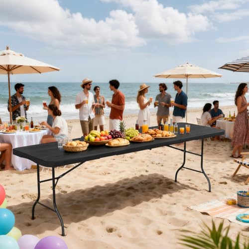 8Ft Plastic Folding Table Large Long Portable Picnic Banquet Black