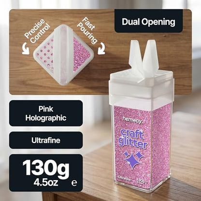 Craft Glitter Shaker Pink Holographic 130g Ultrafine (4.6 Ounce)