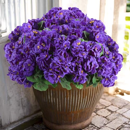 6 Pcs Artificial Geranium Flowers for Outdoors Geranium Silk Flowers Outdoor UV Resistant Garden Plants Faux Flowers for Home Kitchen Table Centerpieces Decor