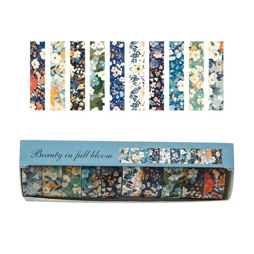 10 Rolls Blooming Flowers Washi Tape Set Floral Arts Adhesive Tapes Colorful Garden Decorative Masking Tape Sets for Craft (10 Count)