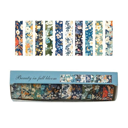 10 Rolls Blooming Flowers Washi Tape Set Floral Arts Adhesive Tapes Colorful Garden Decorative Masking Tape Sets for Craft (10 Count)