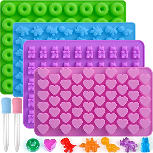 Gummy Candy Molds Silicone with 2 Droppers Pack of 4 Mini Silicone Molds Including Dinosaur