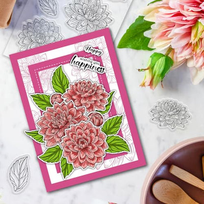 Dahlia Flower Stamps & Dies & Layering Coloring Stencil Set (3 Count)