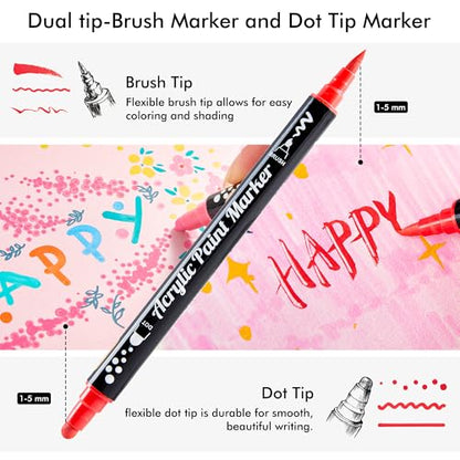 36 Colors Brush & Dot Tip Acrylic Paint Markers (36 Count)