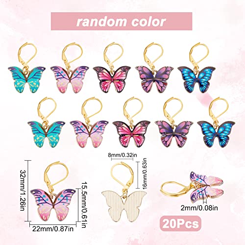 1 Box 20Pcs Stitch Markers Crochet Stitch Marker Butterfly Enamel Cute Charms Removable Leverback Clasp Charm Locking Metal Knitting Markers for Weaving Sewing Knit Quilting DIY Zipper Pull (20 Count)