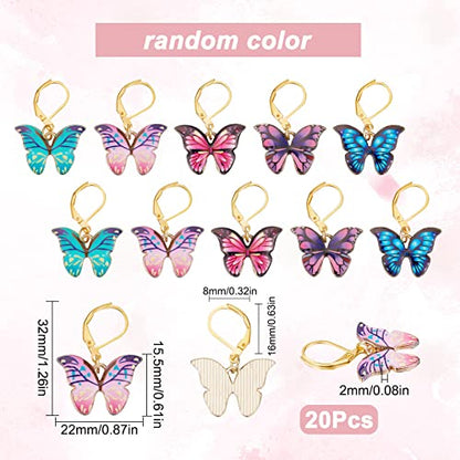 1 Box 20Pcs Stitch Markers Crochet Stitch Marker Butterfly Enamel Cute Charms Removable Leverback Clasp Charm Locking Metal Knitting Markers for Weaving Sewing Knit Quilting DIY Zipper Pull (20 Count)