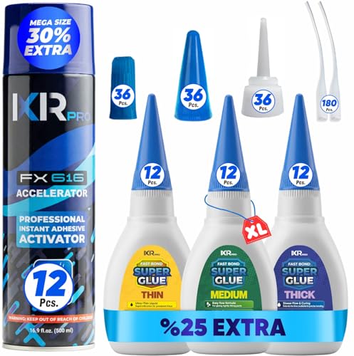 CA Glue with Activator 36x Thin Medium Thick Glue Kit 12x16.9oz Accelerator