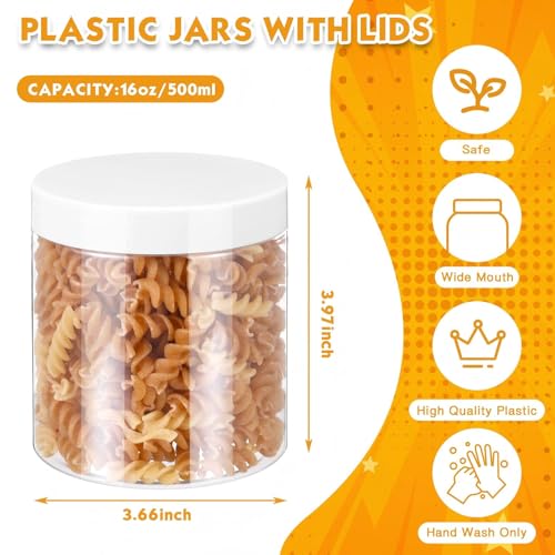 12 Pack 16 oz Plastic Container Jars with Lids Round Clear Travel Cosmetic Container Slime Jars for Toiletries (12 Count)