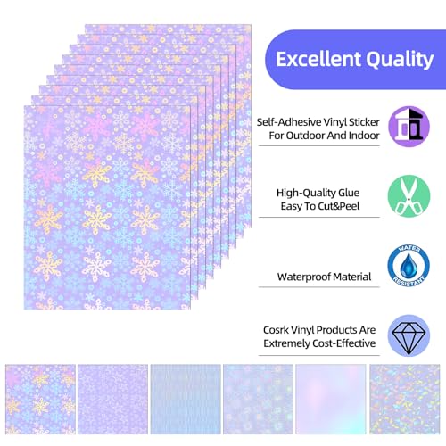 36 Sheets Holographic Laminate Sheets 8.5x11 Inch Self Adhesive 6 Patterns (36 Count)