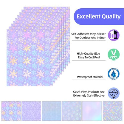 36 Sheets Holographic Laminate Sheets 8.5x11 Inch Self Adhesive 6 Patterns (36 Count)