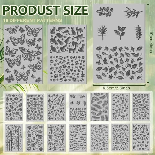 16 Sheets 16 Styles Animals Dandelions Polymer Clay Texture Mat Mushrooms Modeling Pattern Pad Plants Fruits Texture Sheets for Polymer Clay Making Earrings Jewelry Tools