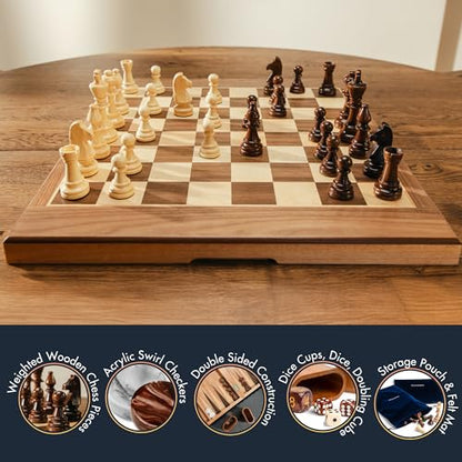 17 Inch Chess Checkers Backgammon Set for adults