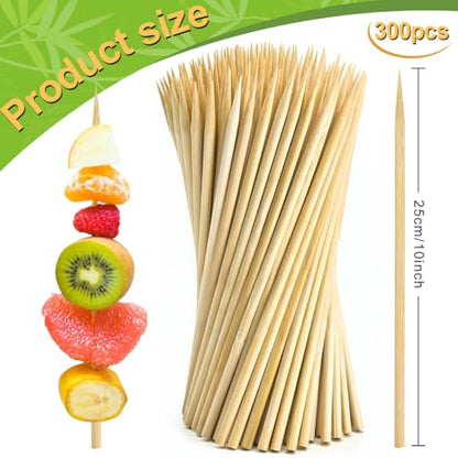 300 Pcs 10 inch Natural Bamboo Skewers