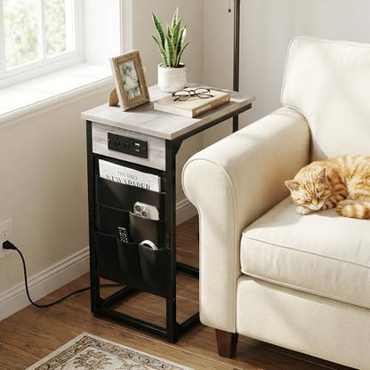 C Shaped End Table with Charging Station (2 Count)